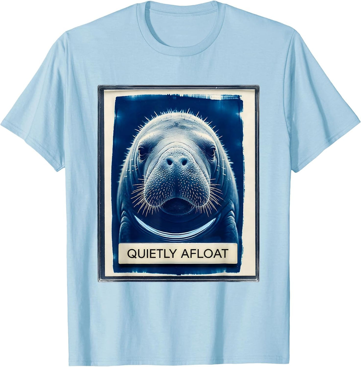 Men's Quietly Afloat Cyanotype Manatee Lover Sea Cow Humor T-Shirt - Baby Blue