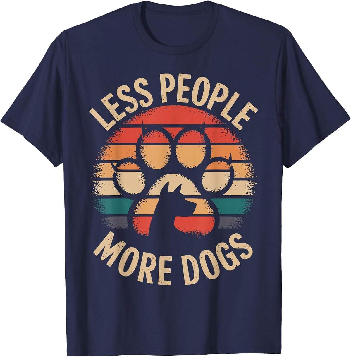 Less People More Dogs Funny Dog Lover Dog Mom T-Shirt - Navy Blue