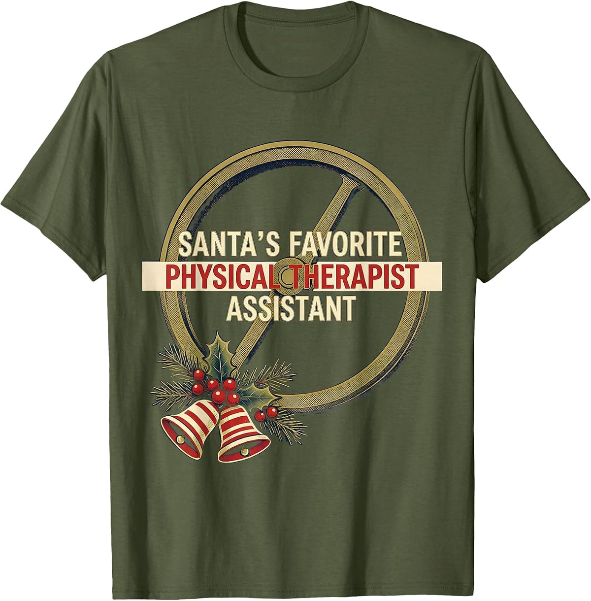Men's Santa's Favorite Physical Therapist Assistant Retro T-Shirt - Olive Green