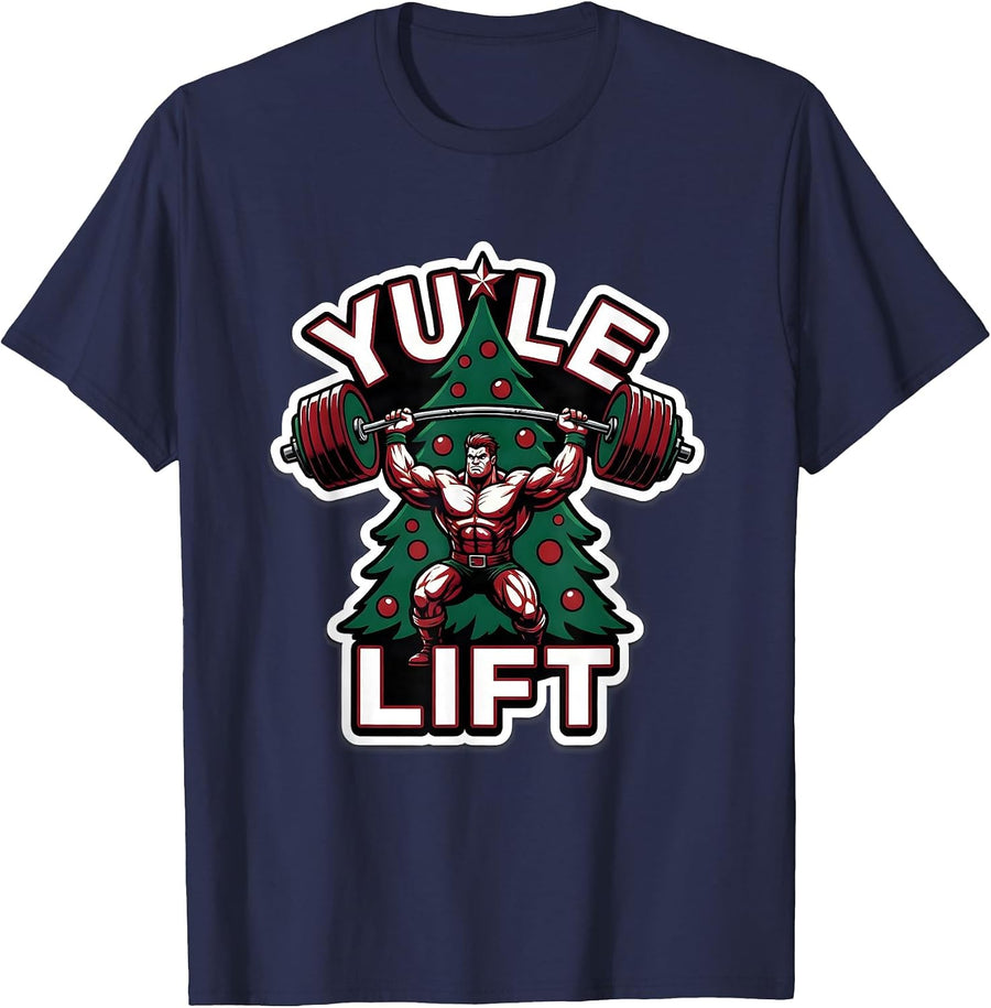 Yule Lift Funny Christmas Gym Weightlifting Workout Fitness T-Shirt - Navy Blue