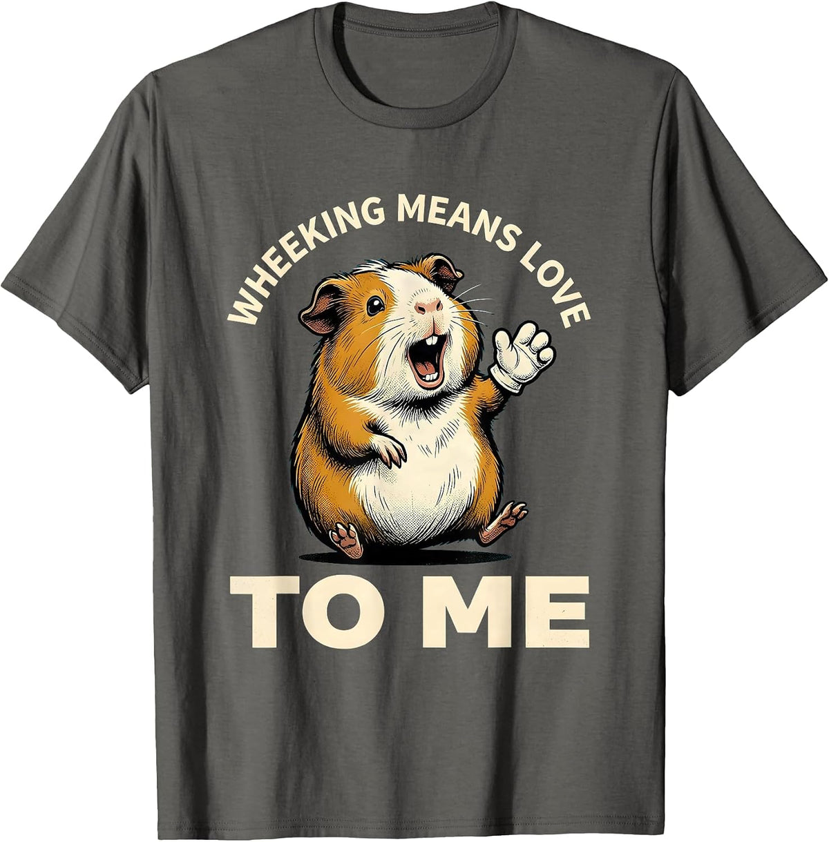 Men's Wheeking Means Love To Me Retro Cartoon Guinea Pig Humor T-Shirt - Asphalt Grey