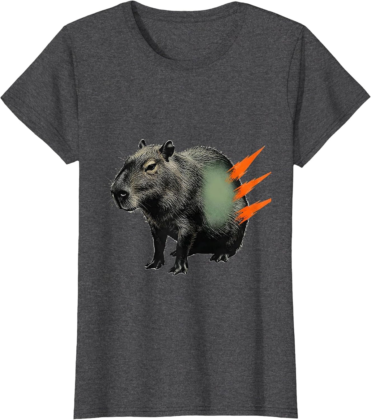 Women's Broad Haunched Capybara Editorial Conceptual Animal Humor T-Shirt - Dark Heather Grey