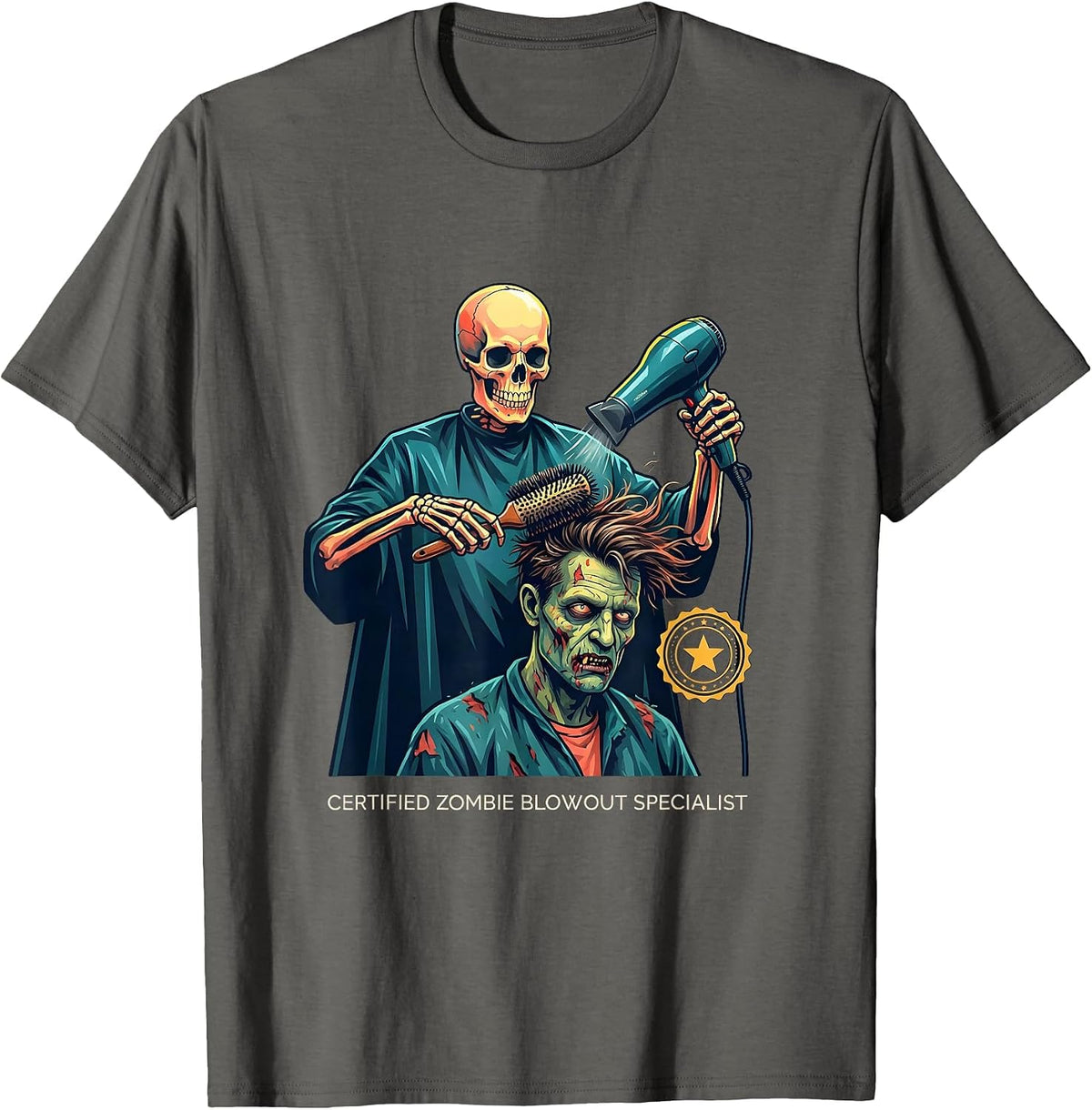 Men's Certified Zombie Blowout Specialist Funny Skeleton T-Shirt - Asphalt Grey