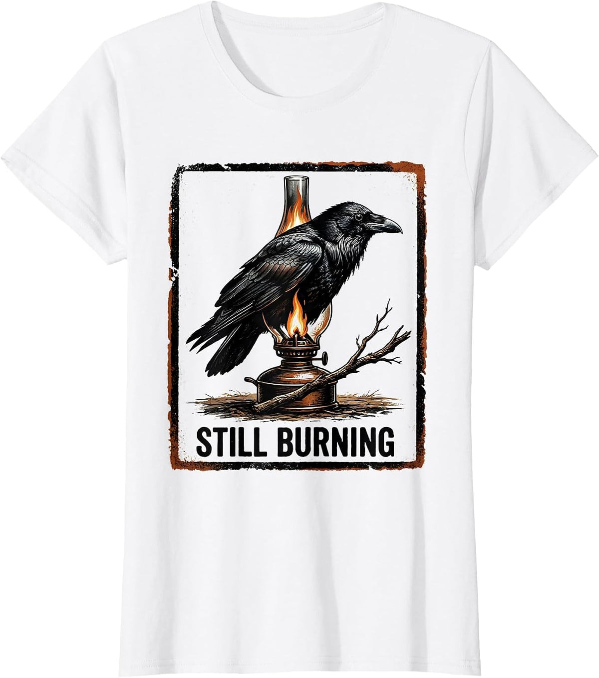 Still Burning Gothic Literary Raven Edgar Allan Poe Dark T-Shirt - White