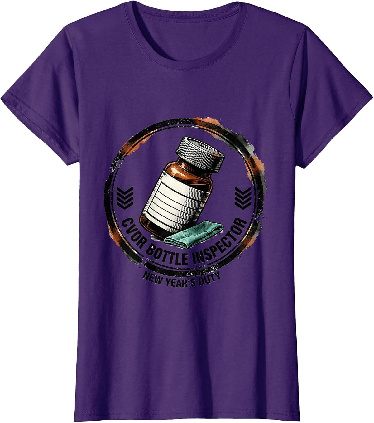 Women's CVOR Bottle Inspector, New Year's Duty Rubber Stamp Nurse T-Shirt - Purple