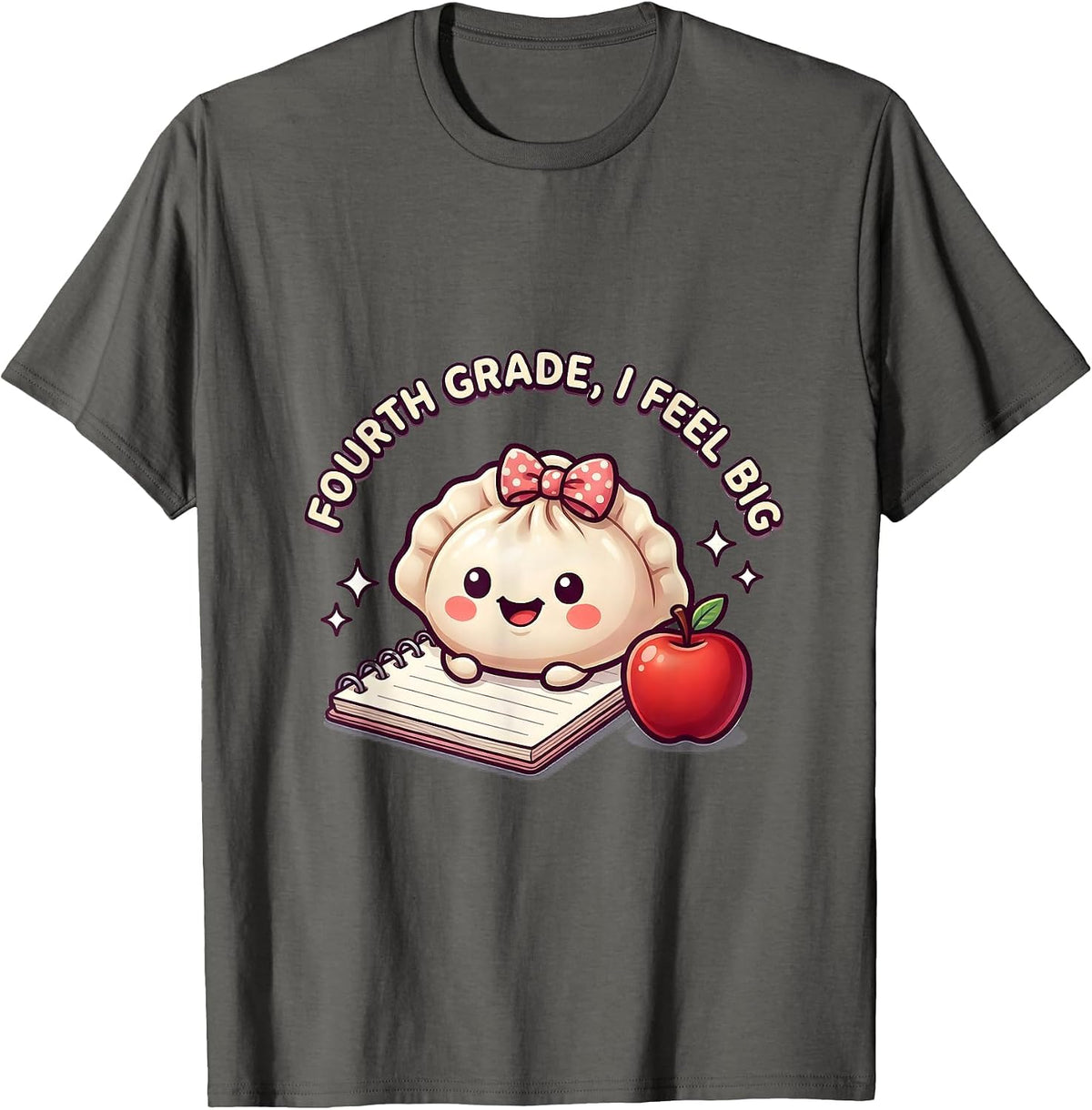 Fourth Grade I Feel Big Cute Kawaii Dumpling Back to School T-Shirt - Asphalt Grey