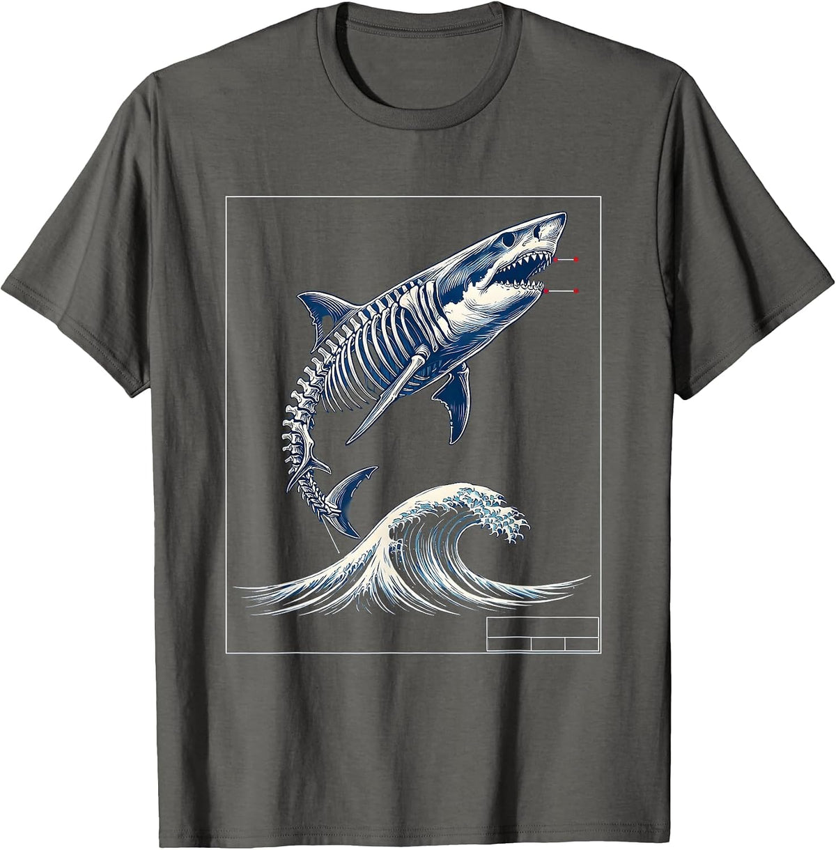 Shark Skeleton Ocean Wave Radiology Art T-Shirt - Asphalt Grey