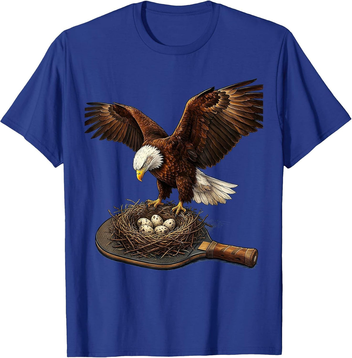 Bald Eagle Nesting on Pickleball Paddle T-Shirt - Royal Blue