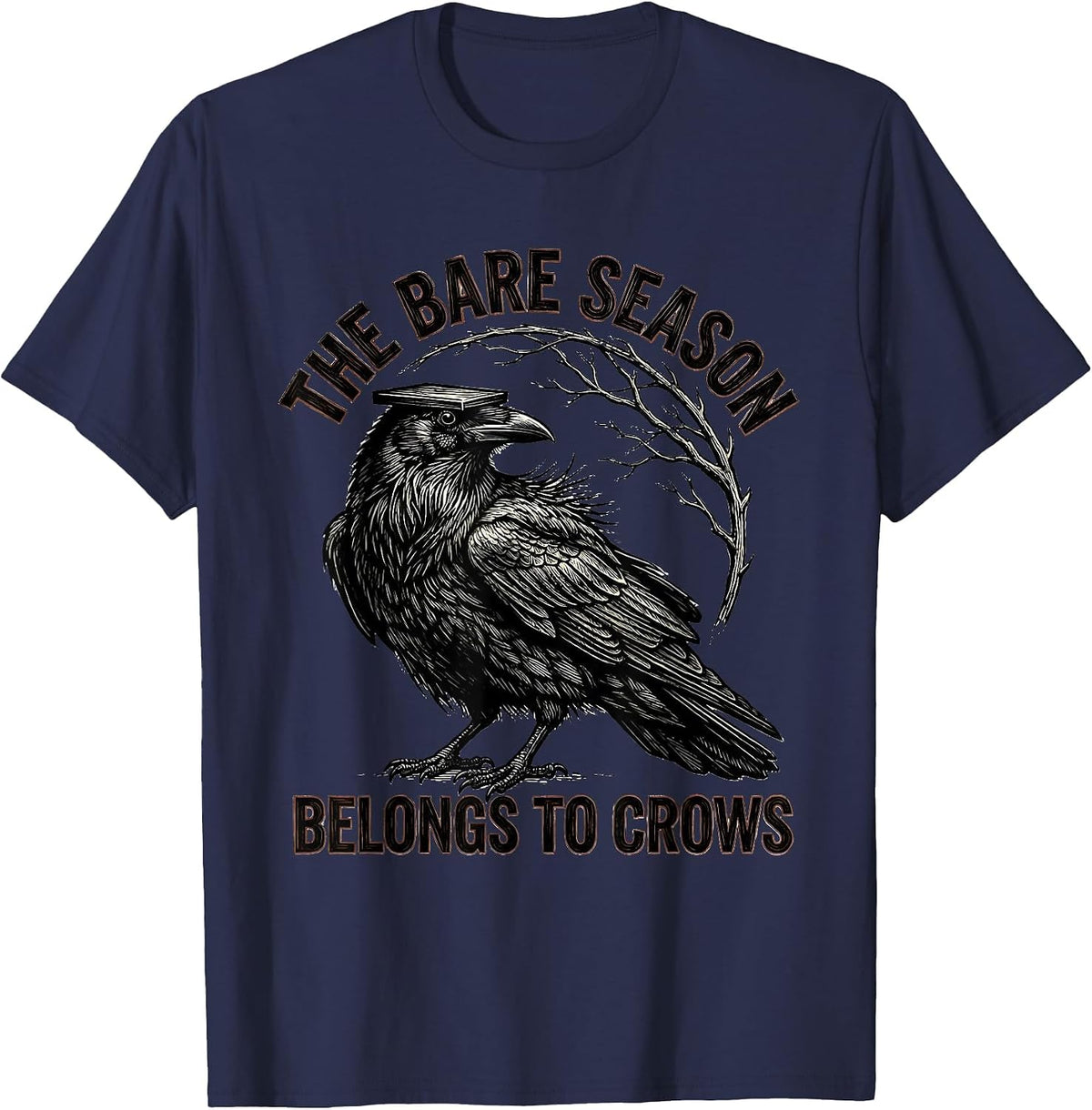 The Bare Season Belongs To Crows Gothic Nature Bird Lover T-Shirt - Navy Blue