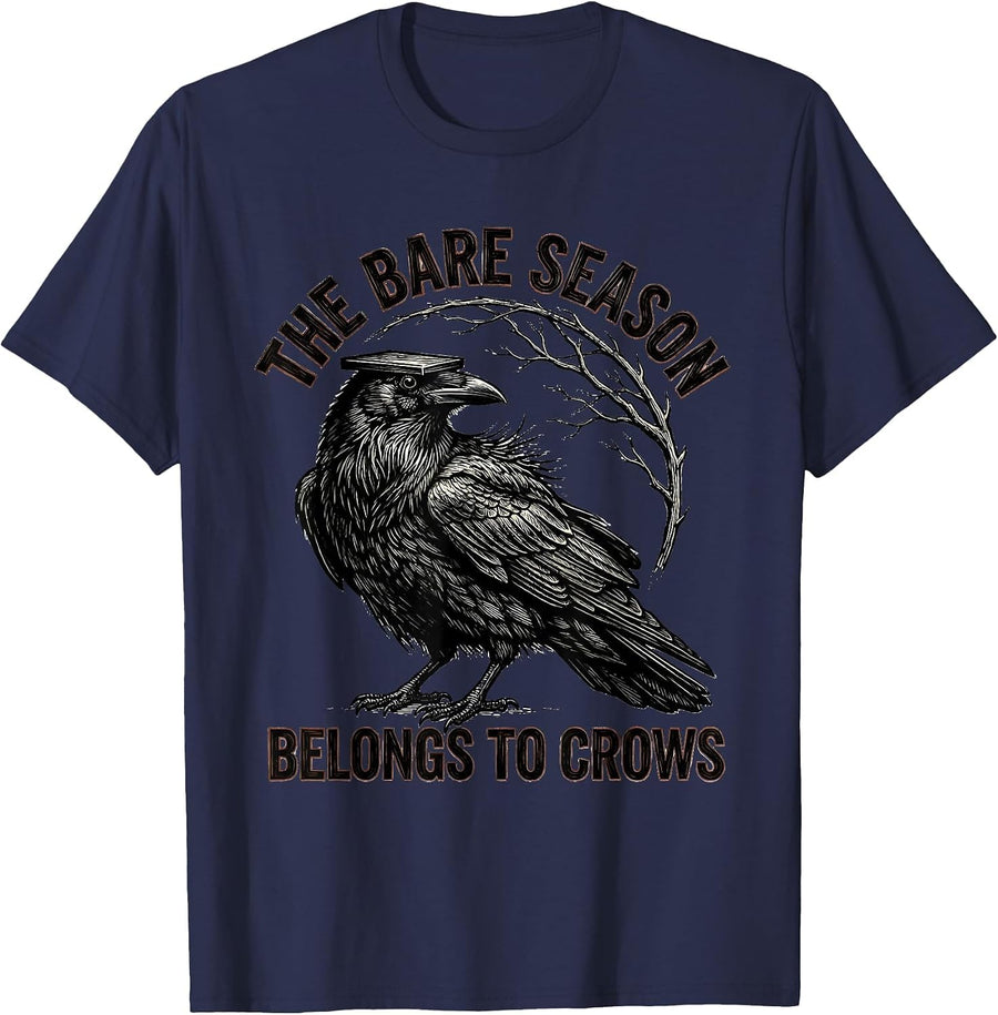 The Bare Season Belongs To Crows Gothic Nature Bird Lover T-Shirt - Navy Blue