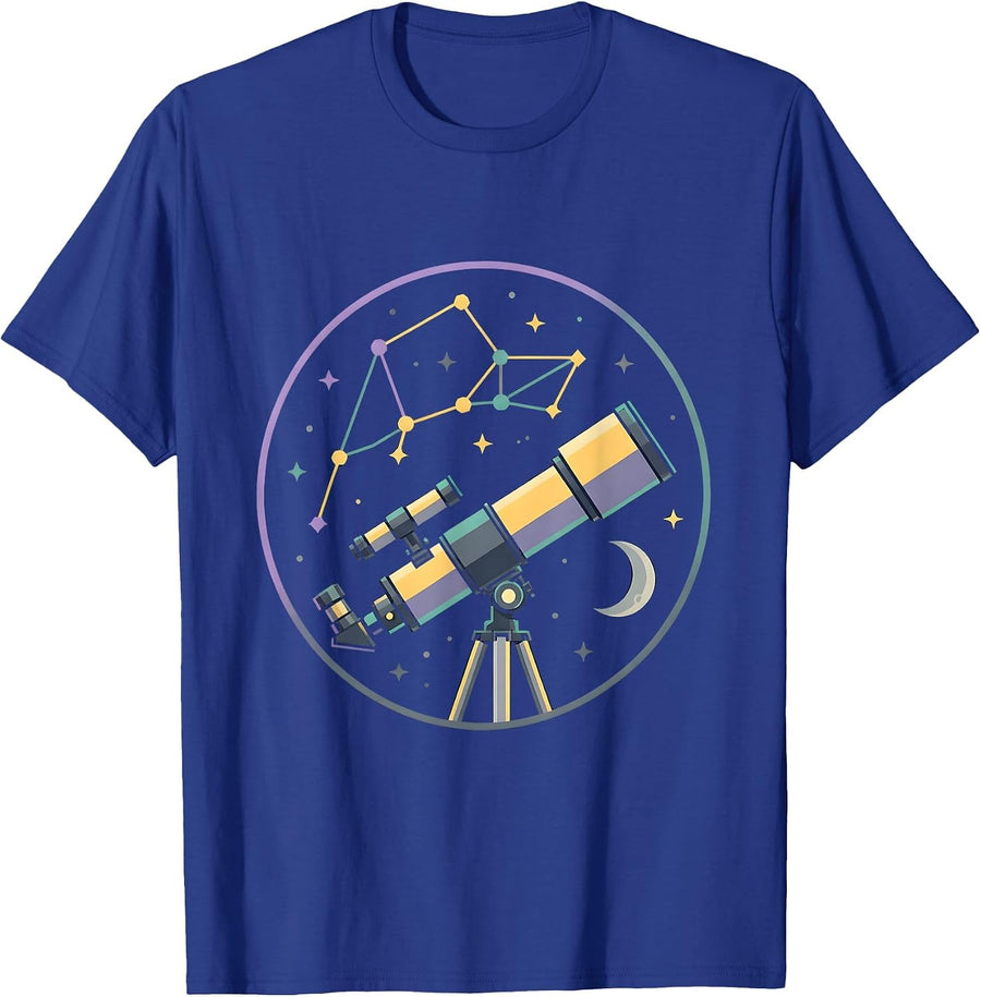 Telescope Star Constellation Astronomy Illustration T-Shirt - Royal Blue