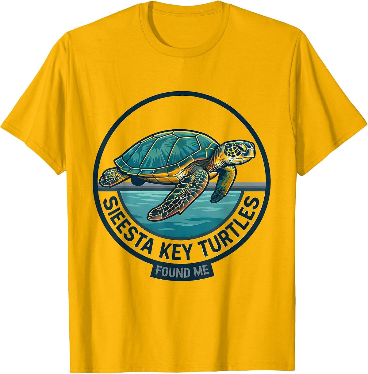 Siesta Key Turtles Found Me Flat Vector Sea Turtle Lover T-Shirt - Golden Yellow