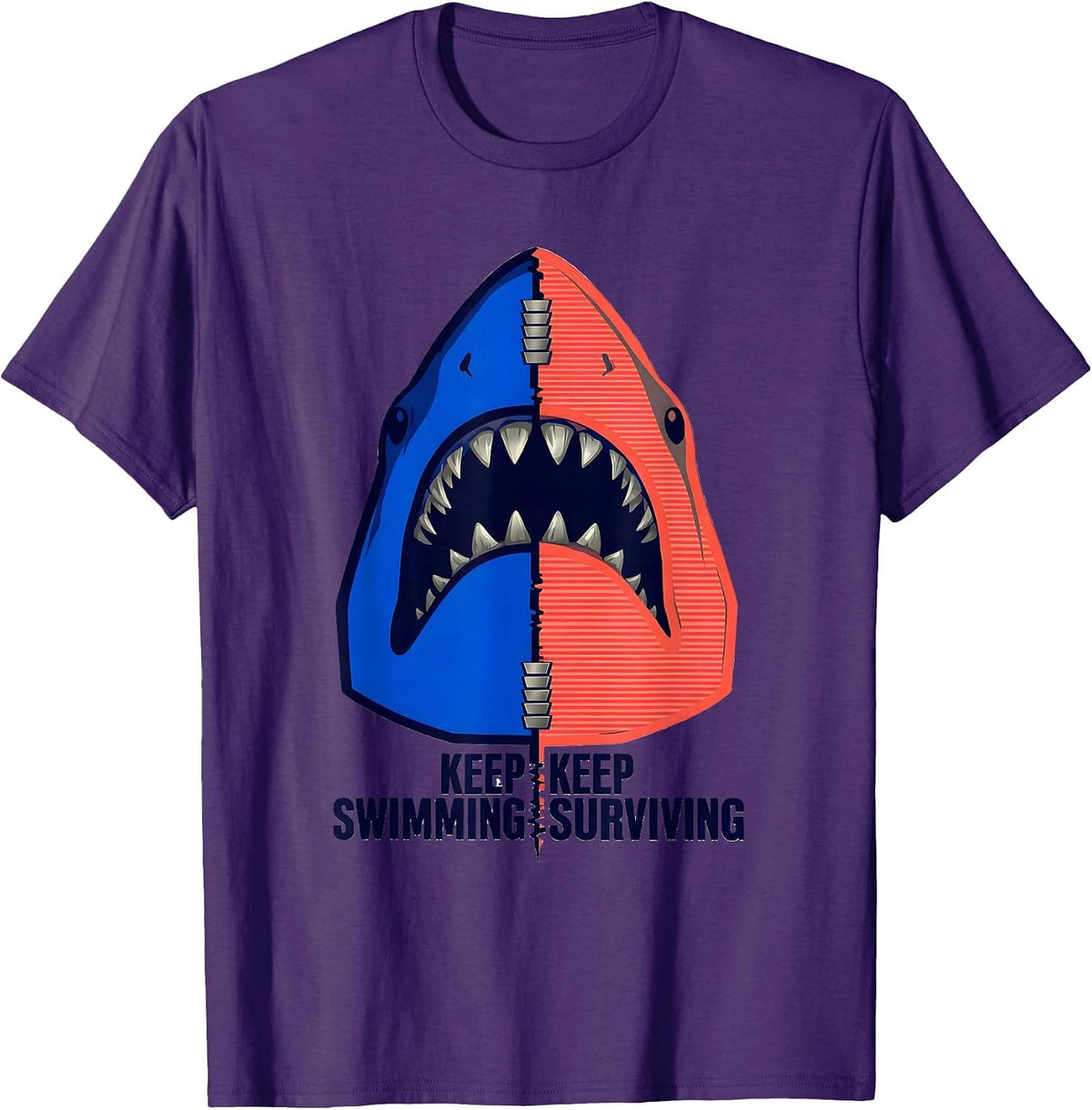 Men's Keep Swimming Keep Surviving Shark Design T-Shirt - Purple