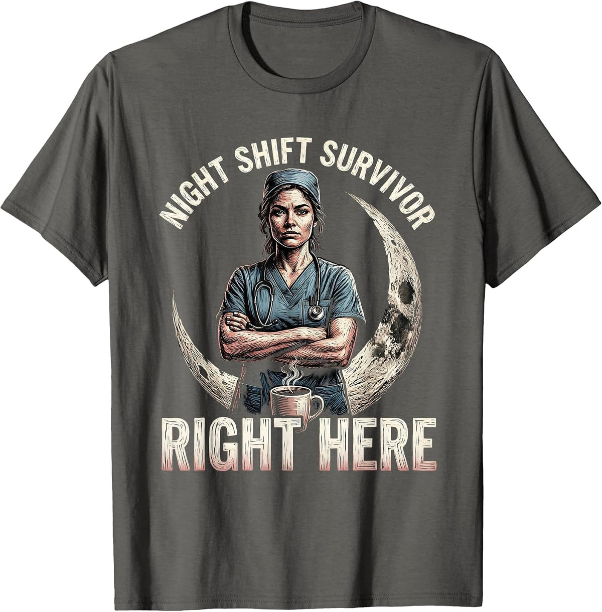 Night Shift Survivor Nurse Women's Design T-Shirt - Asphalt Grey
