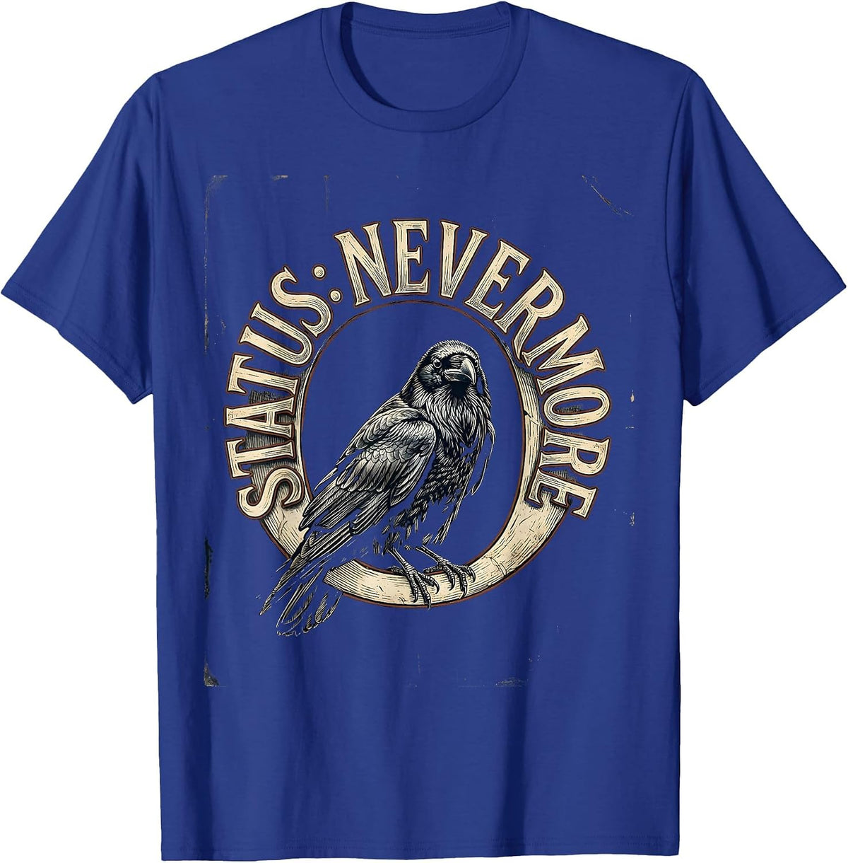 Men's Status Nevermore Vintage Gothic Edgar Allan Poe Raven Fan T-Shirt - Royal Blue