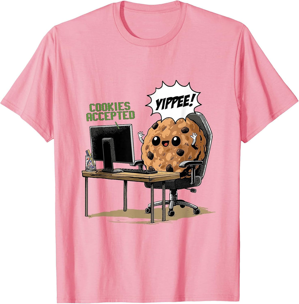 Cookies Accepted Nerd Shirt Funny Computer Internet Coder T-Shirt, Men, Pink, XX-Large - As Pictured