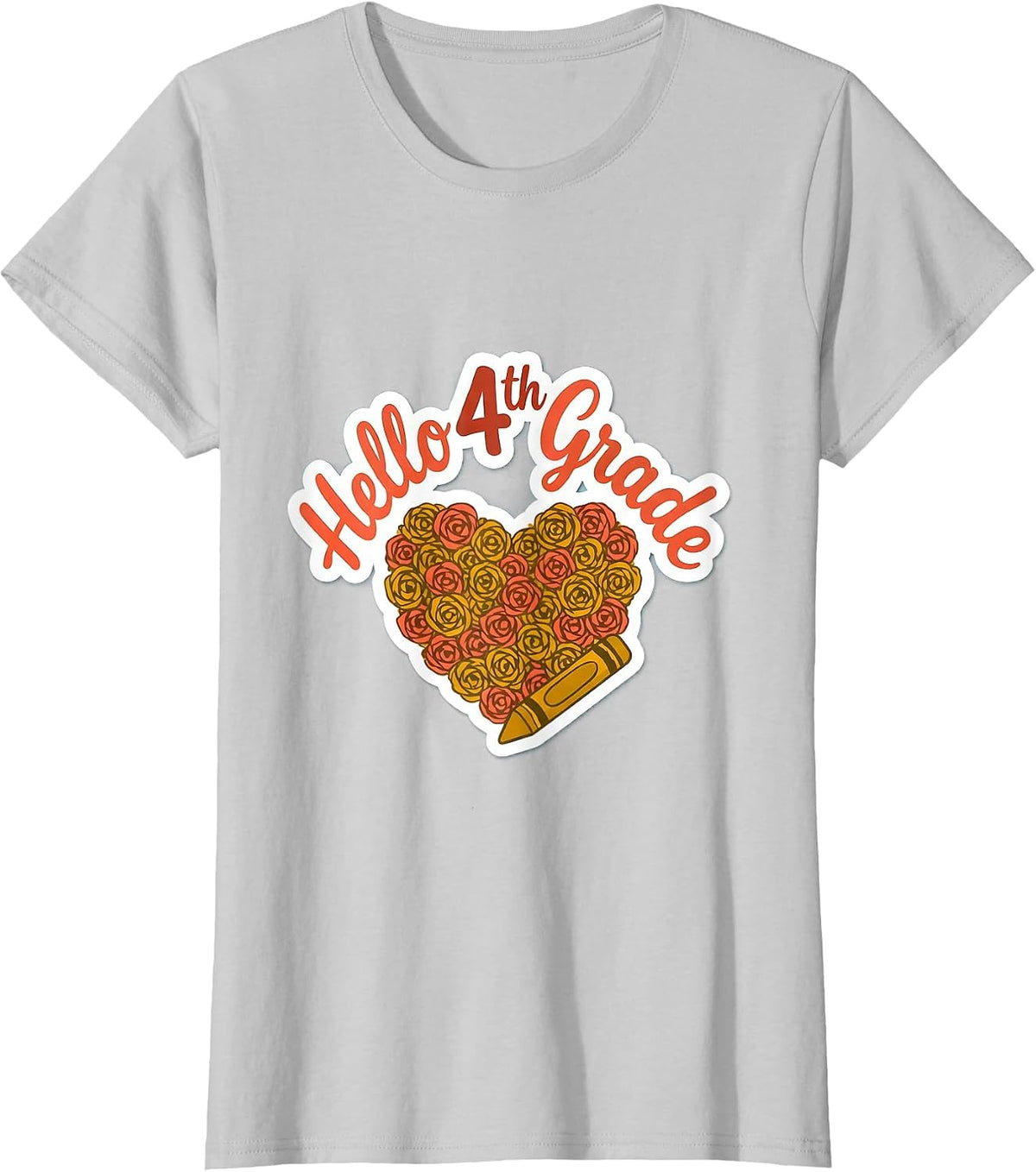 Women's Hello 4th Grade Leopard Heart Kids Back To School T-Shirt - Silver Grey