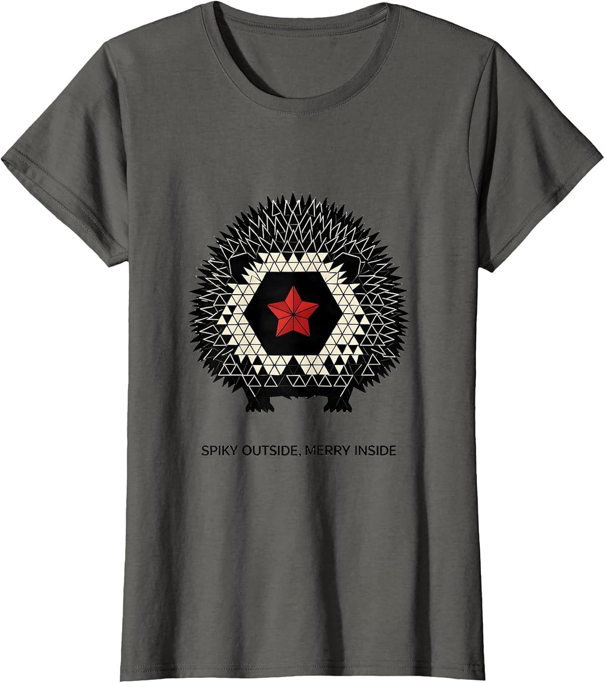 Women's Spiky Outside, Merry Inside Cute Hedgehog Christmas Animal T-Shirt - Asphalt Grey