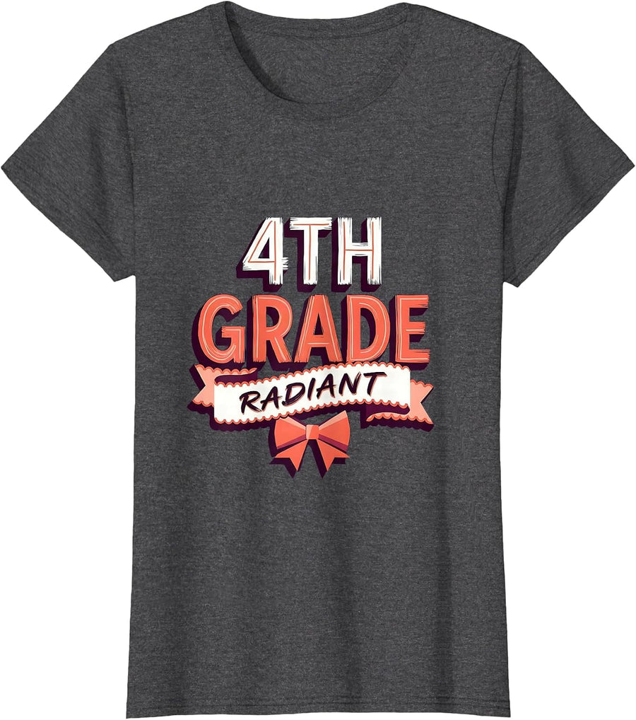 Women's 4th Grade Radiant Coquette Bow Back to School Fourth Grade T-Shirt - Dark Heather Grey