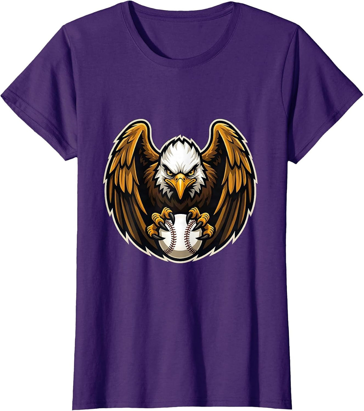 Women's Eagle Clutching Baseball Graphic Tee T-Shirt - Purple