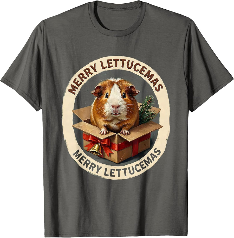 Merry Lettucemas Funny Guinea Pig Christmas Pet Lover Gift T-Shirt - Asphalt Grey