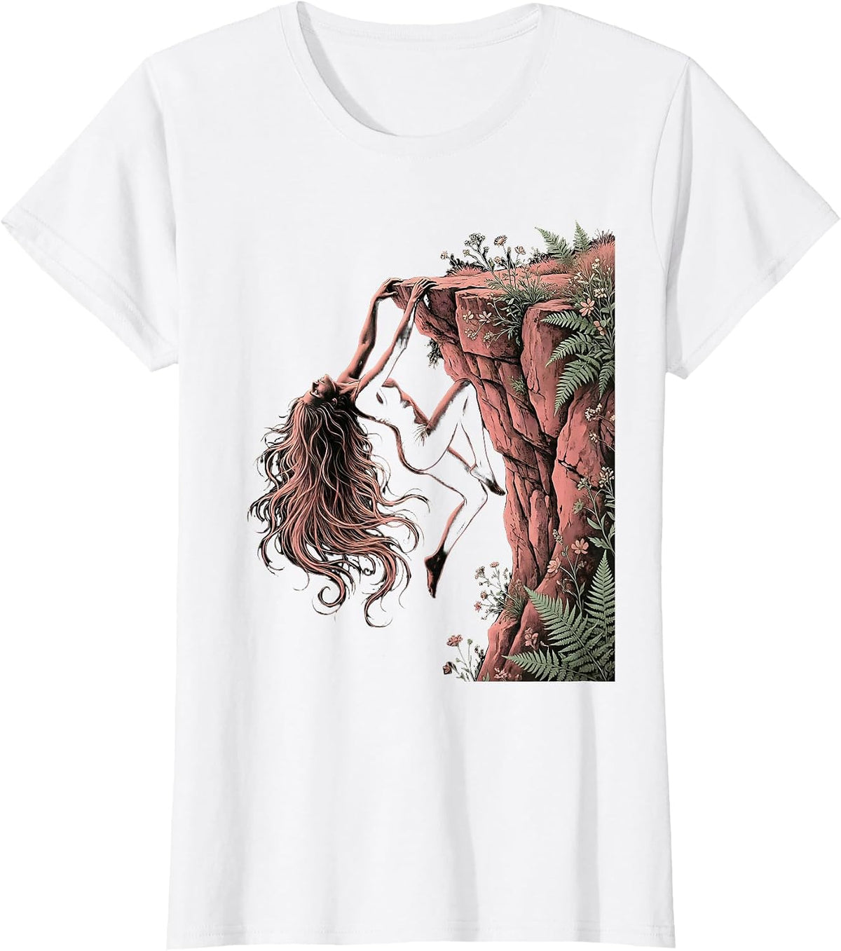 Do It Lady Rock Climber Cliff Hanging Graphic T-Shirt - White