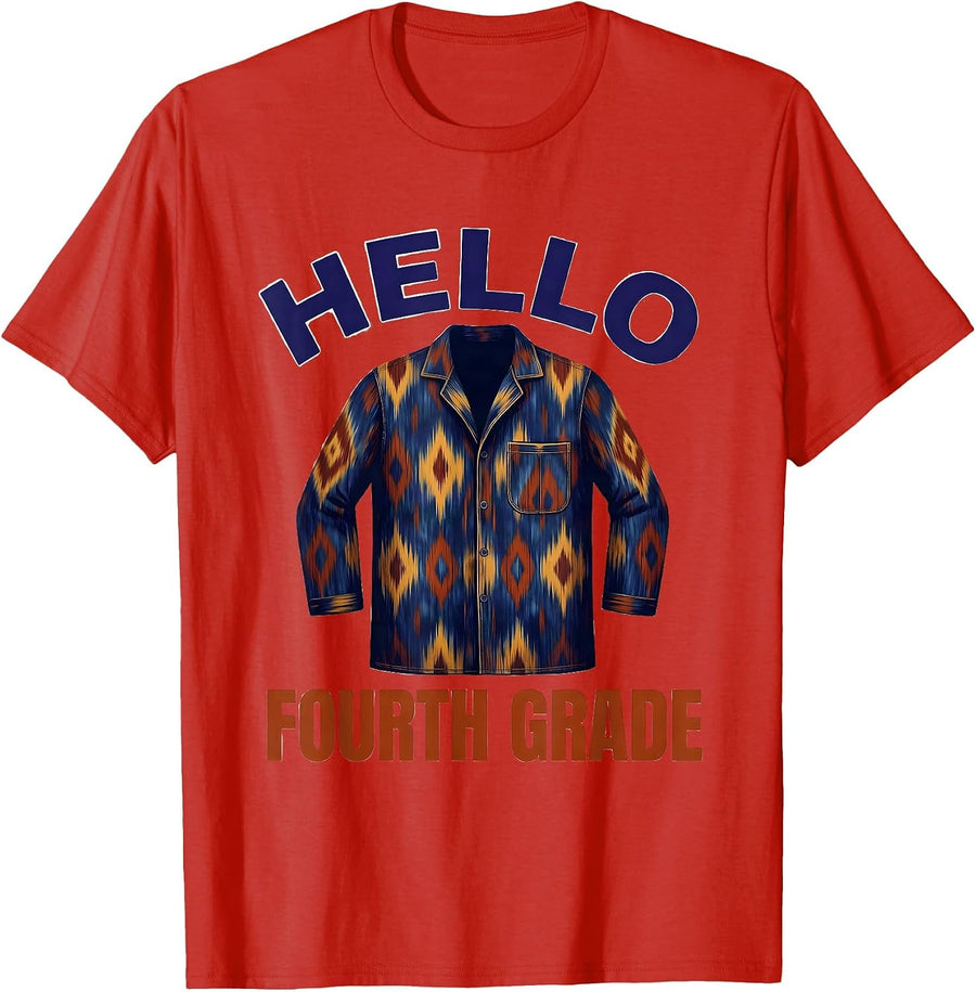 Men's Hello Fourth Grade Ikat Warp Blur Back To School Tie Dye T-Shirt - Red