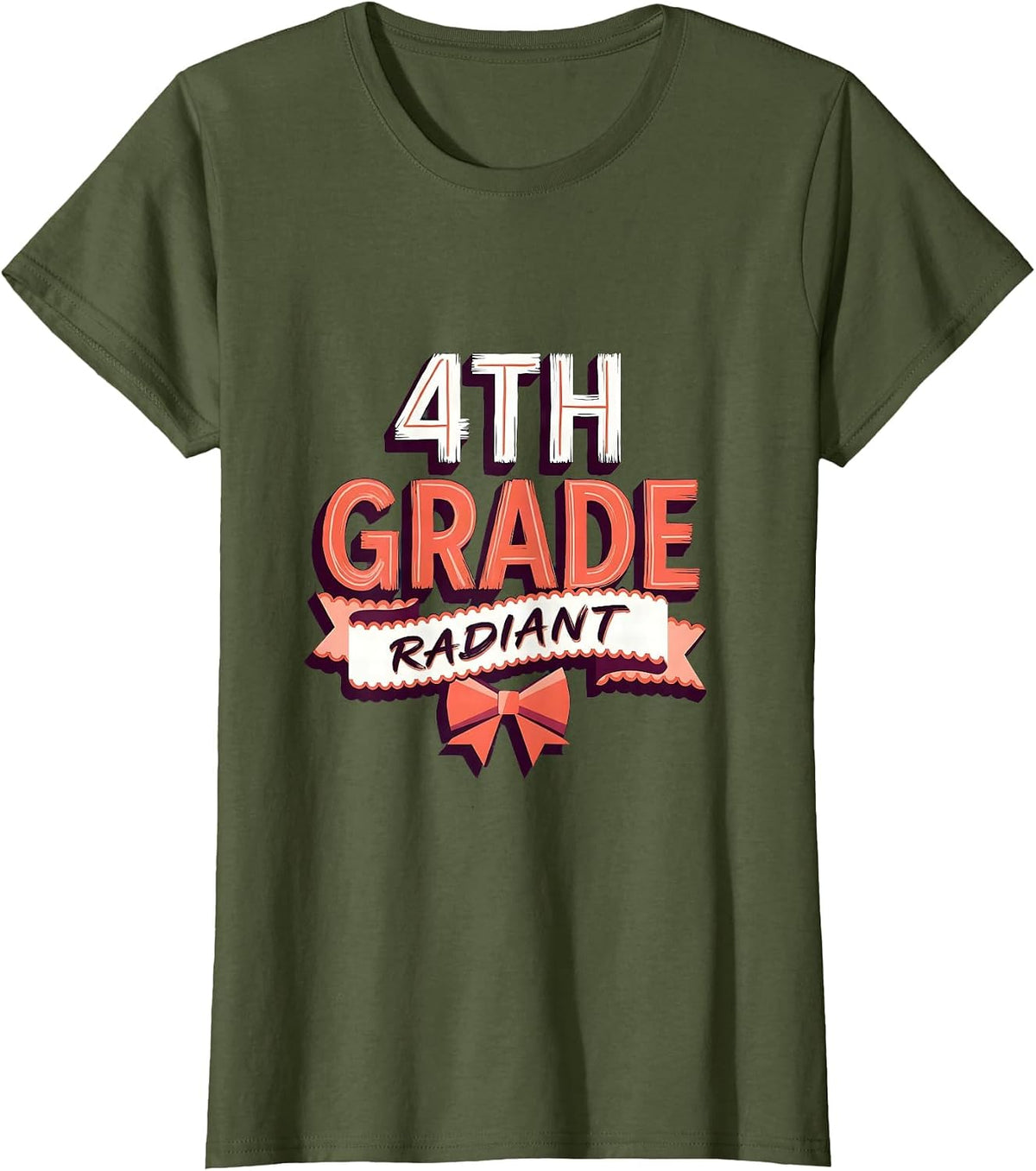 Women's 4th Grade Radiant Coquette Bow Back to School Fourth Grade T-Shirt - Olive Green