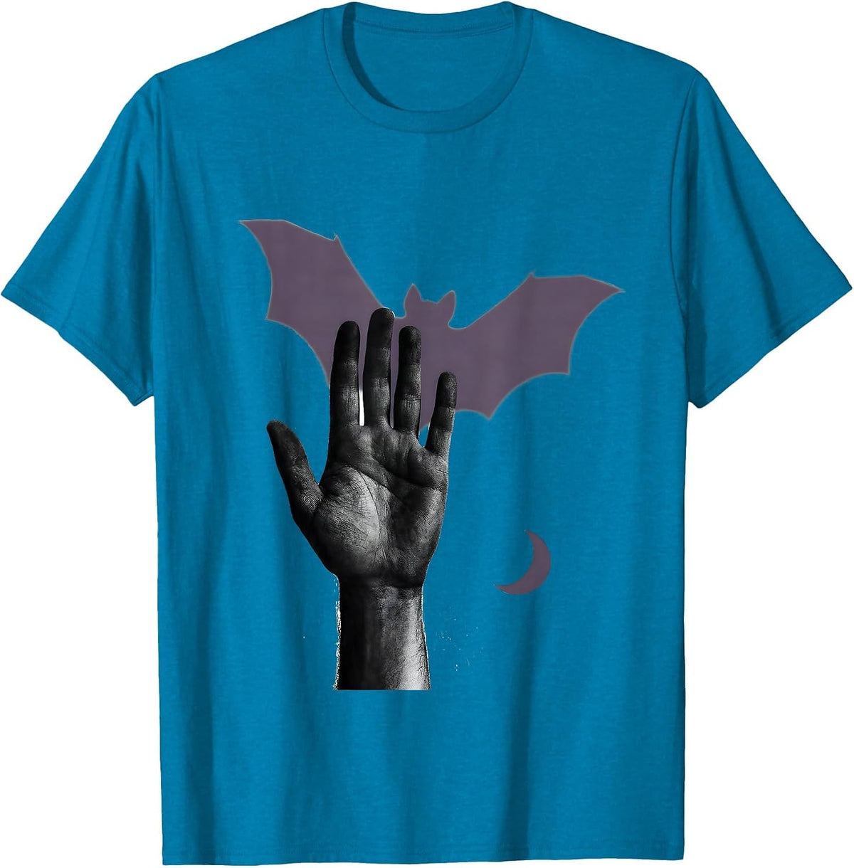 Raised Hand Bat Shadow Halloween Radiology Tech Humor T-Shirt - Sapphire Blue