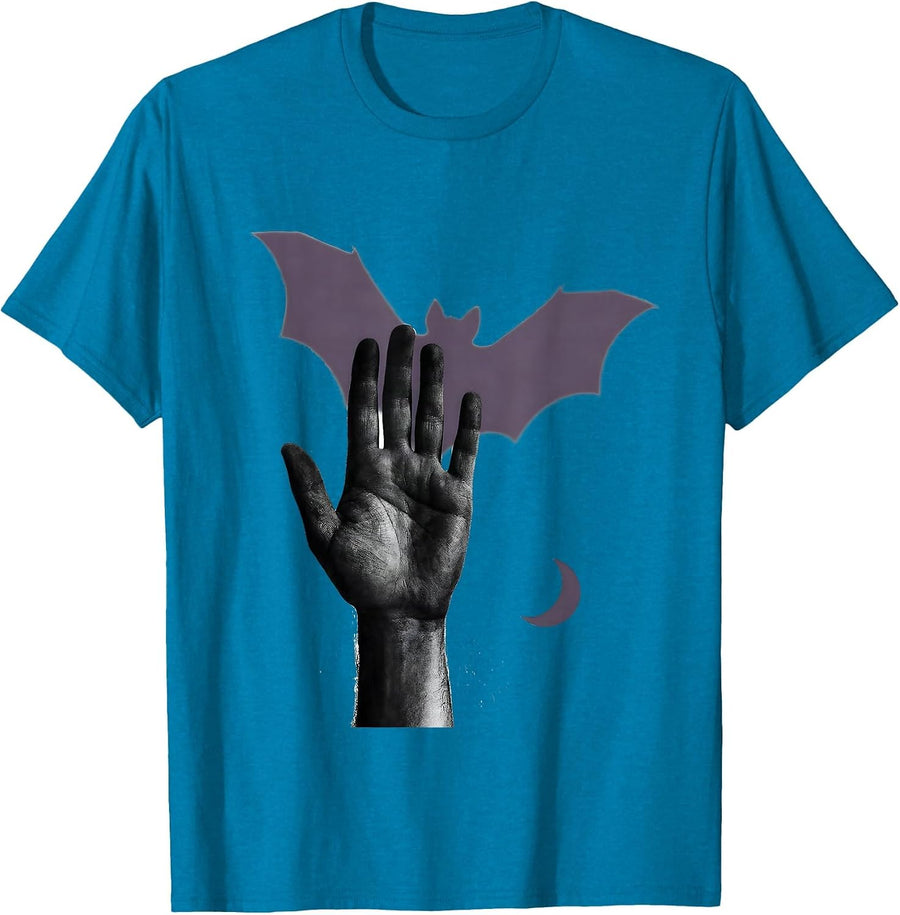 Raised Hand Bat Shadow Halloween Radiology Tech Humor T-Shirt - Sapphire Blue
