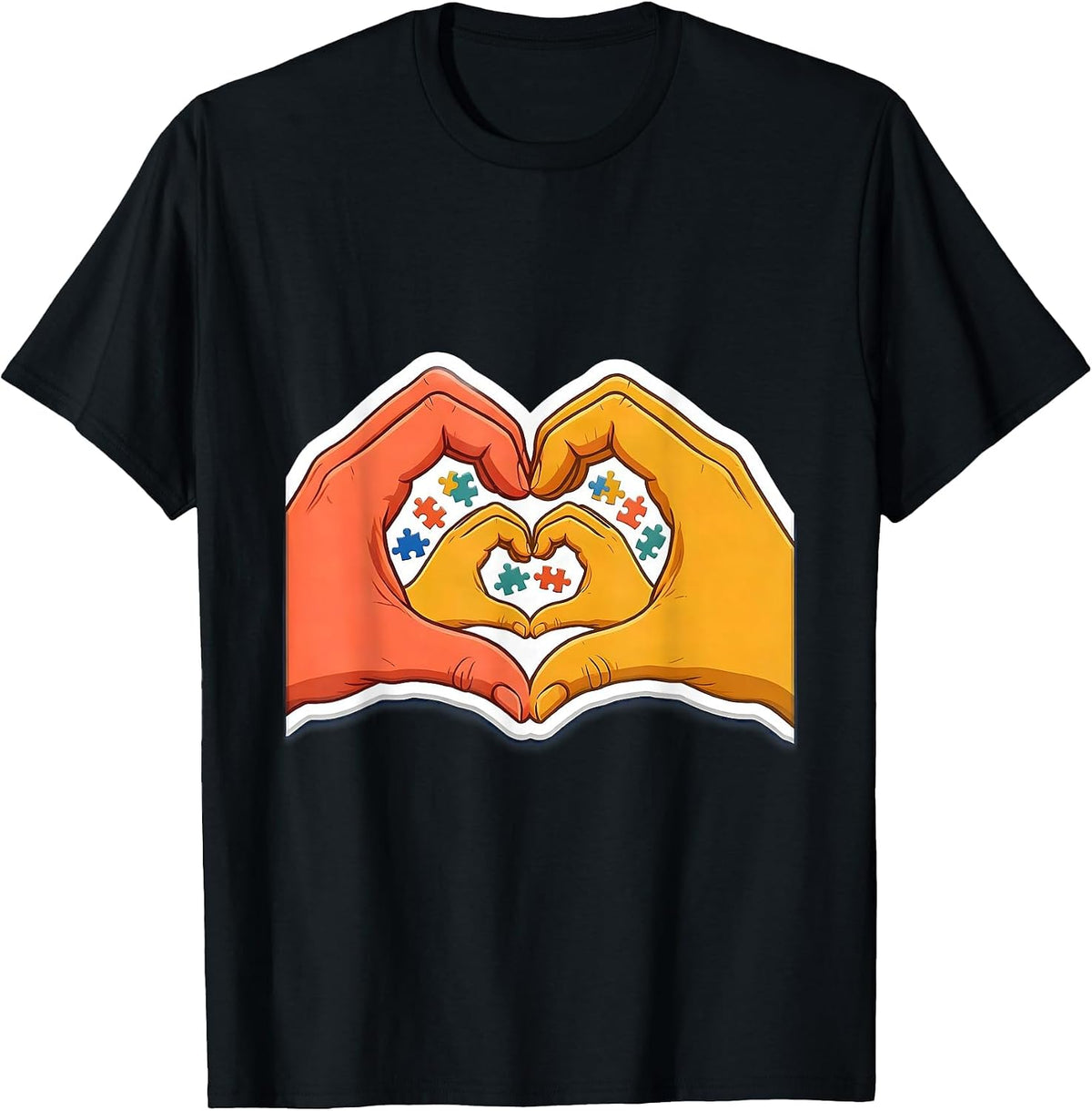 Men's Special Education Heart Hands Illustration T-Shirt - Black