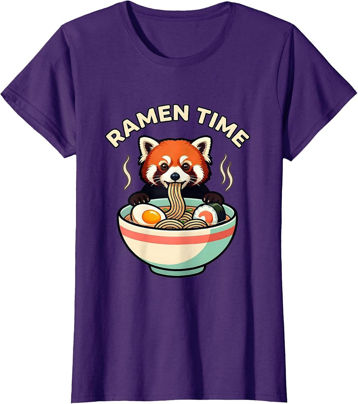 Women's Ramen Time Cute Kawaii Red Panda Eating Ramen Animal Lover T-Shirt - Purple