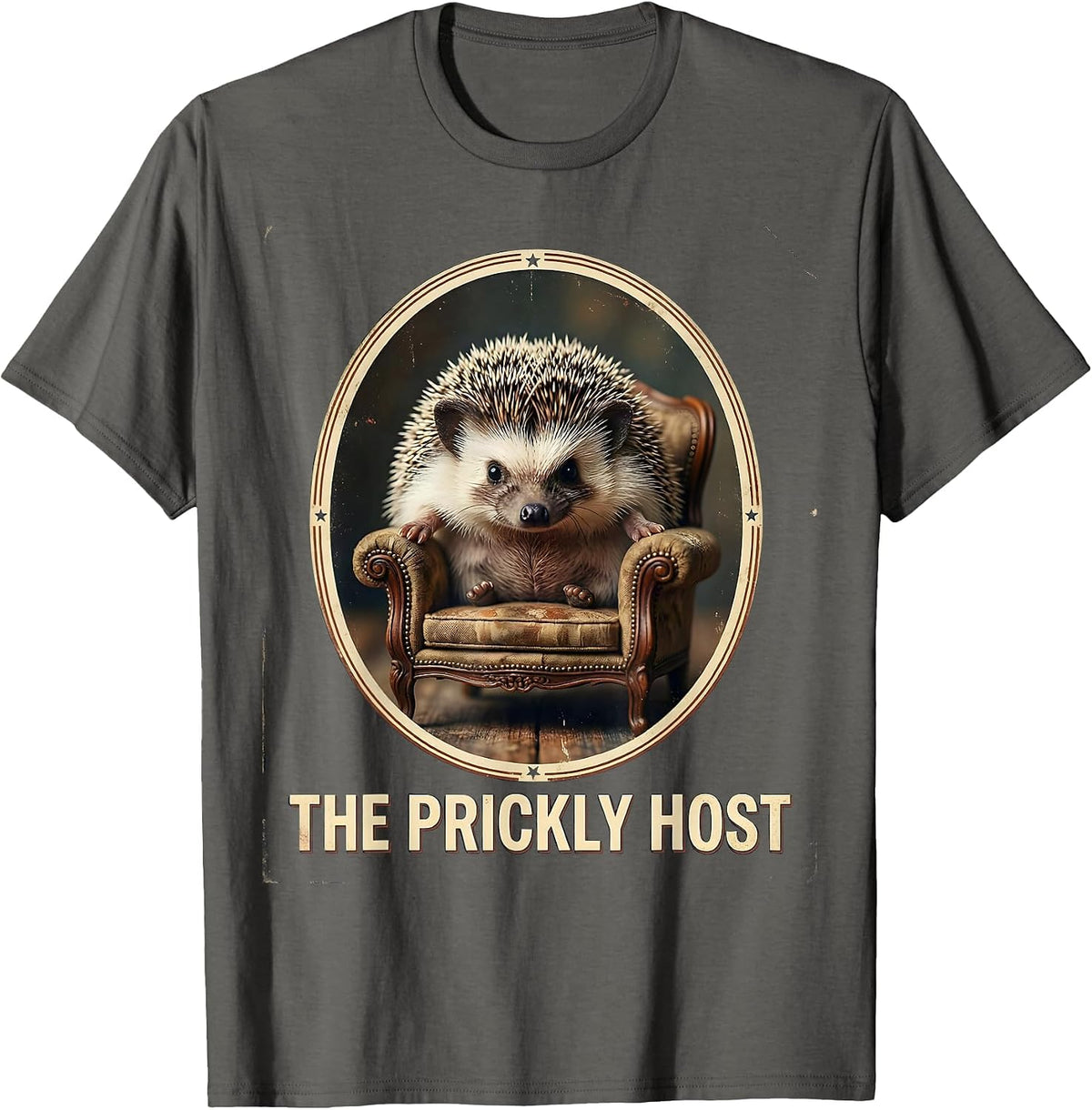 Men's The Prickly Host Vintage Funny Hedgehog Animal Lover Humor T-Shirt - Asphalt Grey