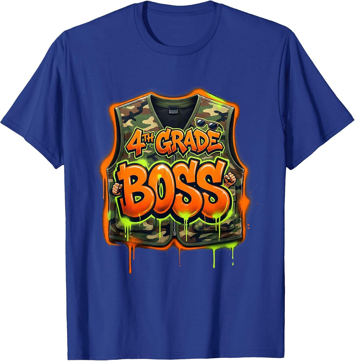 Men's 4TH GRADE BOSS Graffiti Camo Fourth Grade Back To School T-Shirt - Royal Blue