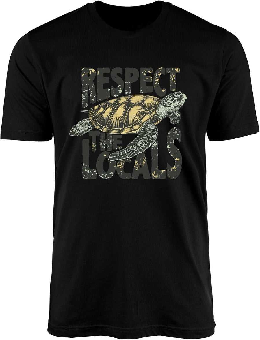 Respect The Locals T-Shirt for Men Women – Sea Turtle Graphic Tee – Ocean Wildlife Conservation Unisex Summer Shirt - Black