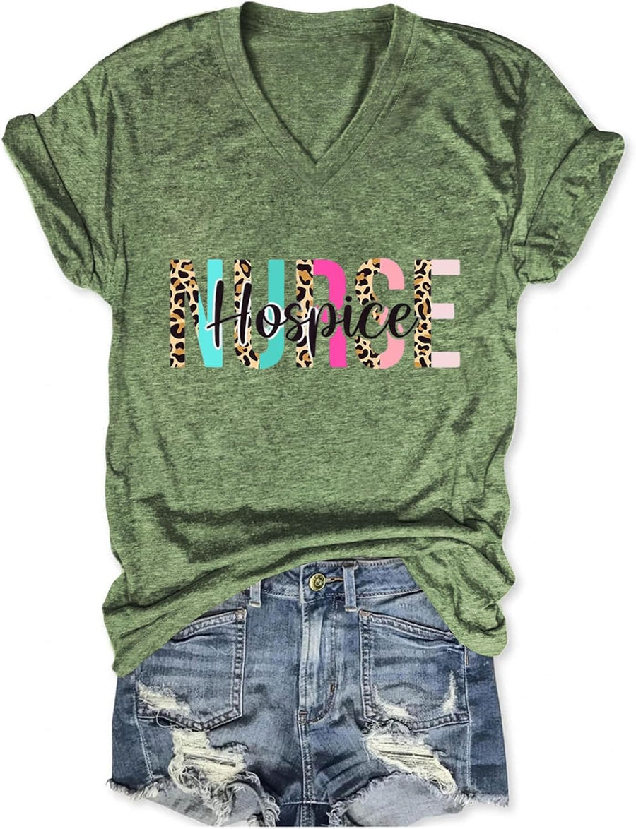 Hospice Nurse Shirt for Women Funny Graphic Tee Hospice Nurse Gift T Shirt Short Sleeve Casual Nurse Life Tops - Olive Green
