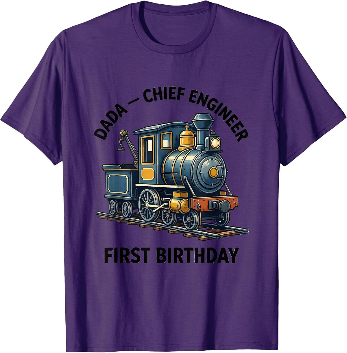 Men's Dada Chief Engineer First Birthday Family Matching Train T-Shirt - Purple