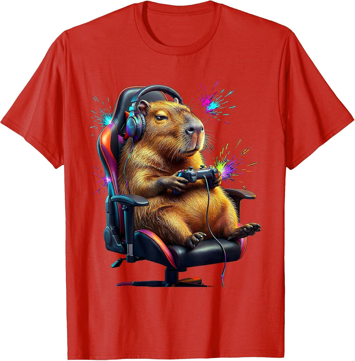 Men's Capybara Gamer Funny Animal Lover Meme Humor T-Shirt - Red