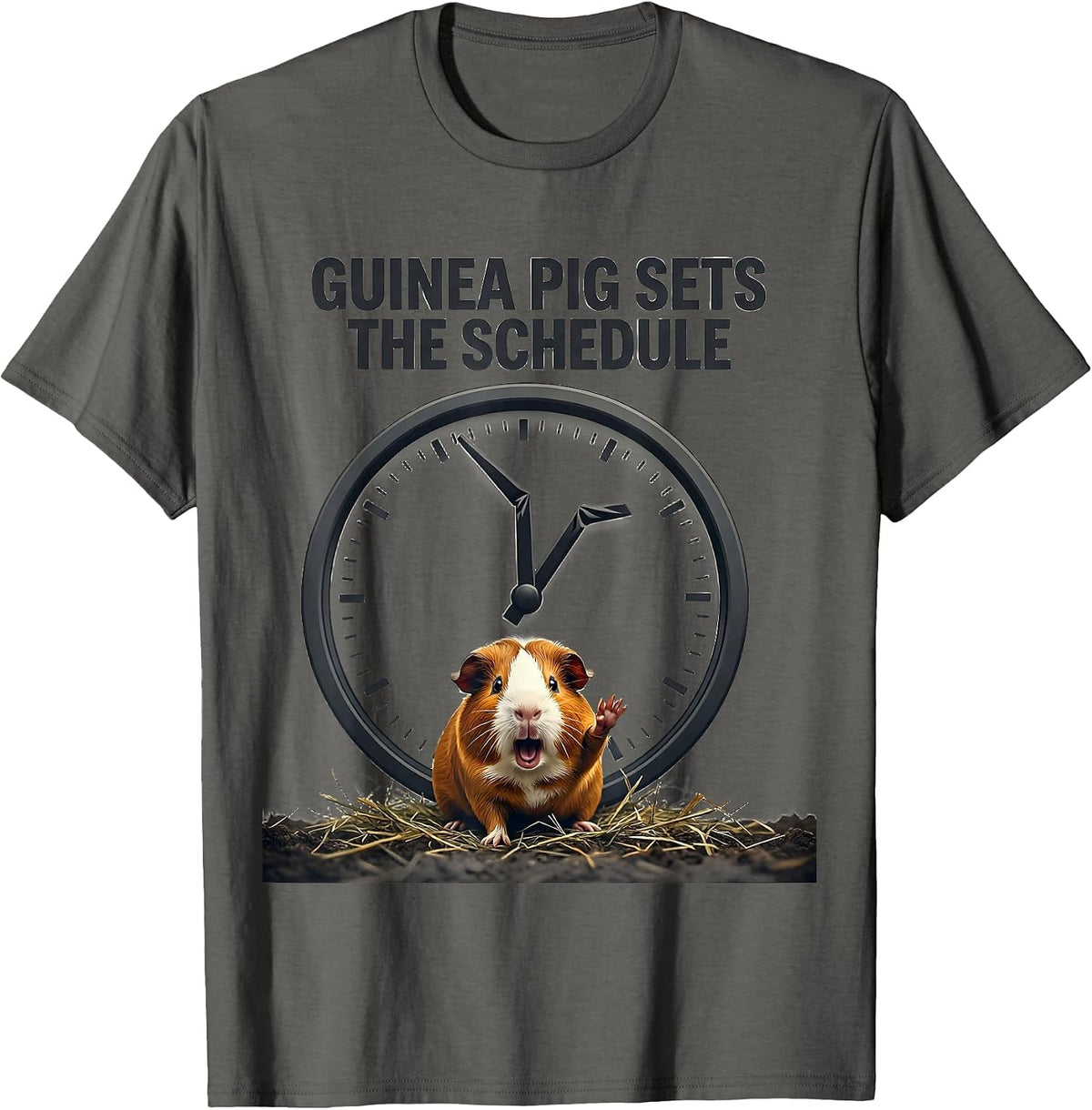 Guinea Pig Sets The Schedule Funny Pet Lover Gift T-Shirt - Asphalt Grey
