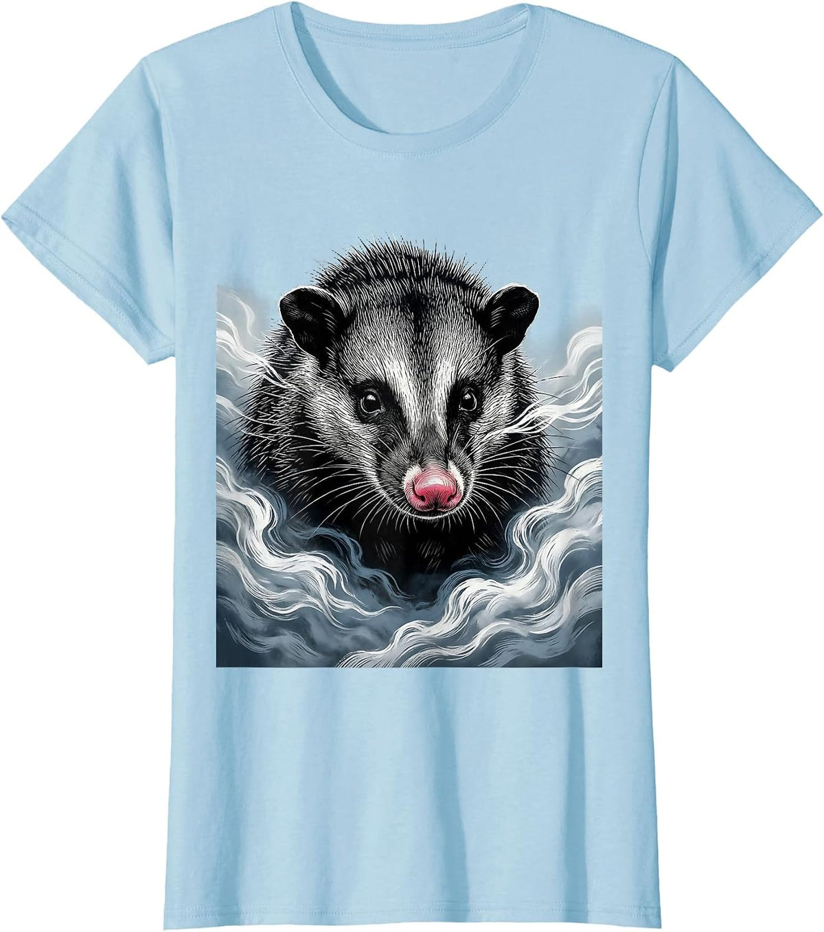 Women's Opossum in the Morning Fog Illustration T-Shirt - Baby Blue