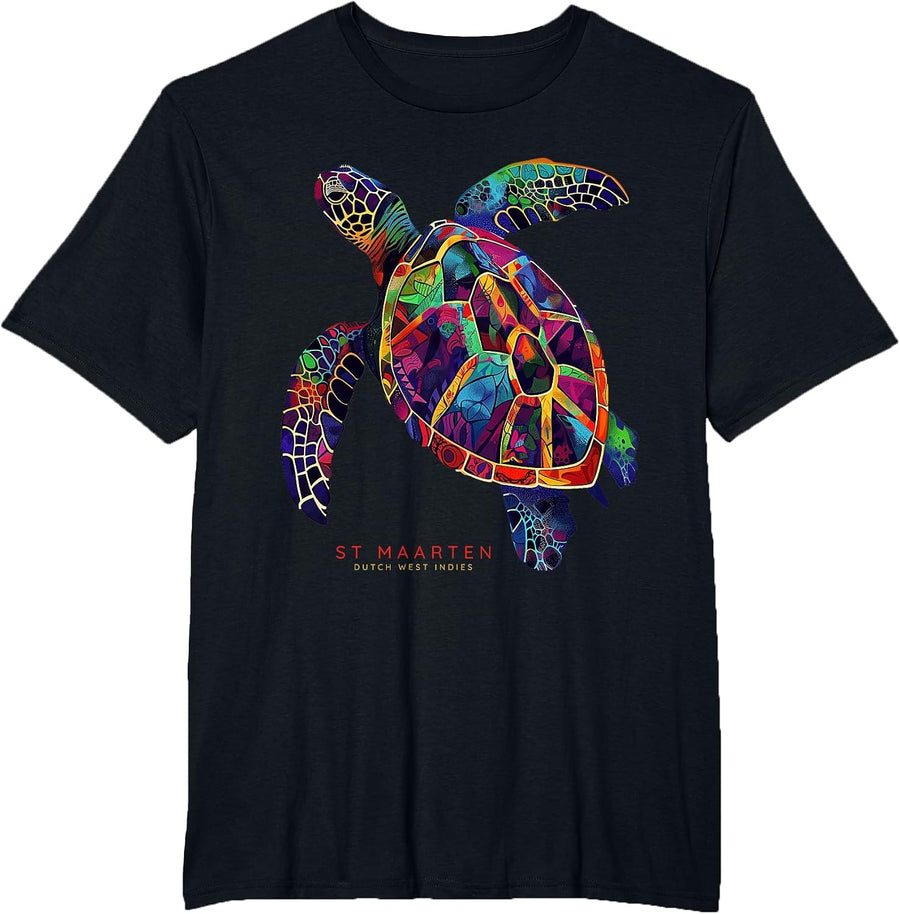 St. Maarten Dutch West Indies St. Martin Vacation Sea Turtle T-Shirt - Black