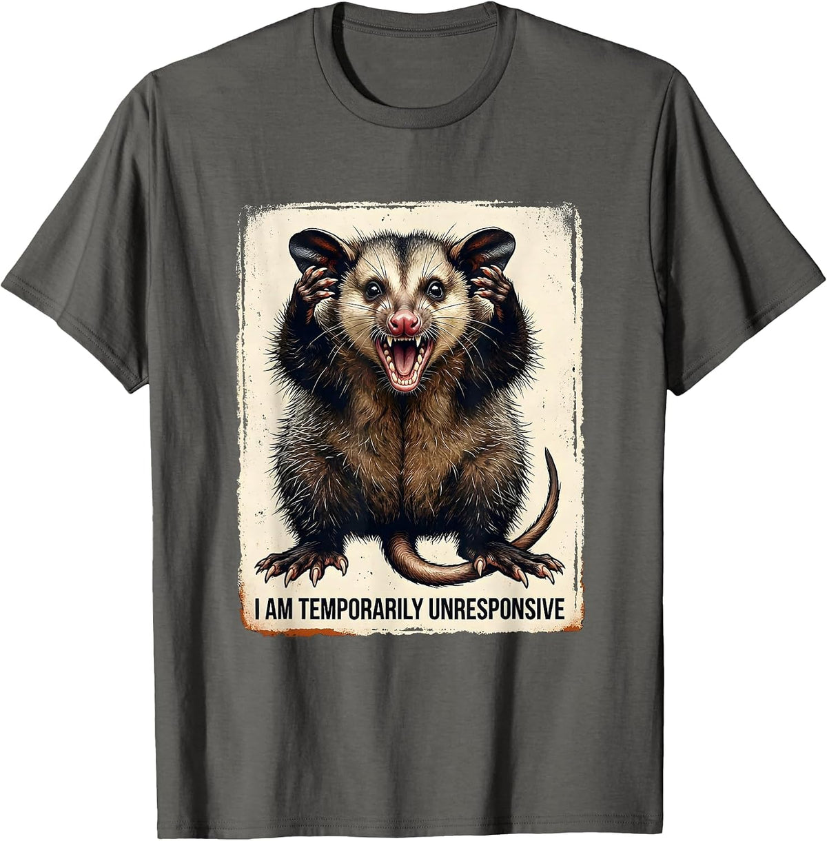 I Am Temporarily Unresponsive Funny Opossum Meme Animal T-Shirt - Asphalt Grey