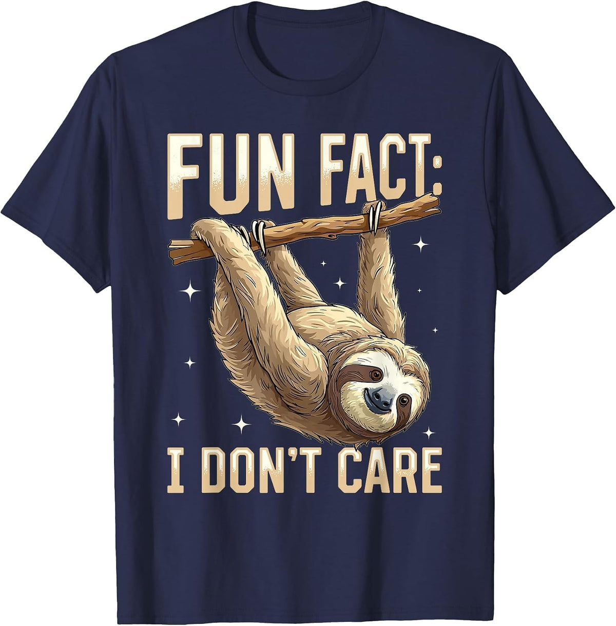 Funny Lazy Sloth Fun fact i Don't Care T-Shirt - Navy Blue