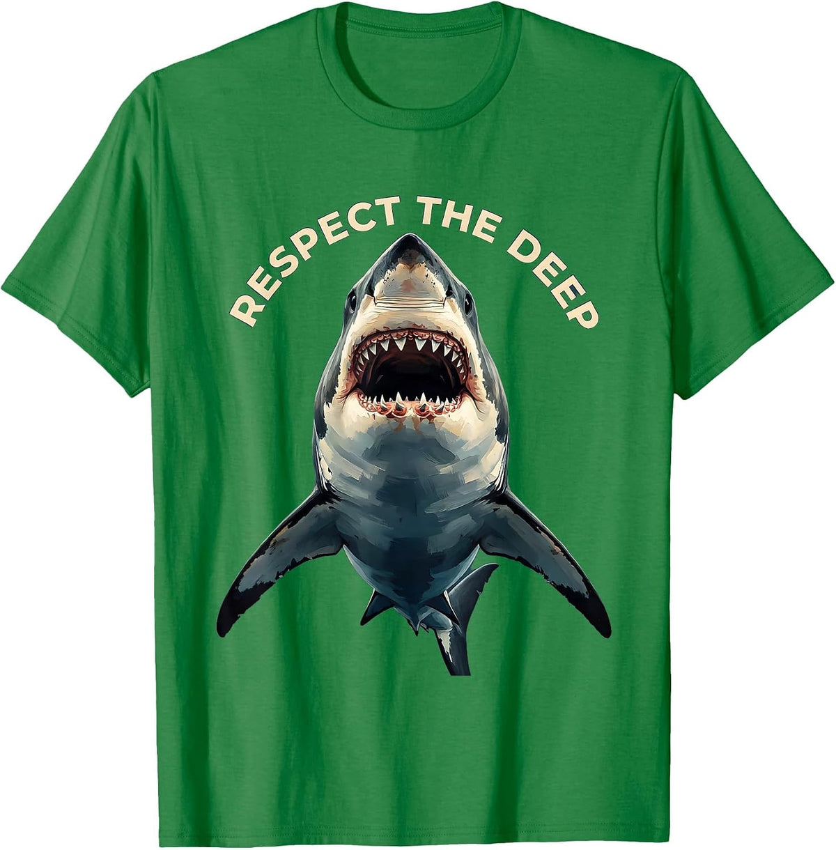 Men's Respect the Deep Shark Ocean Design T-Shirt - Kelly Green