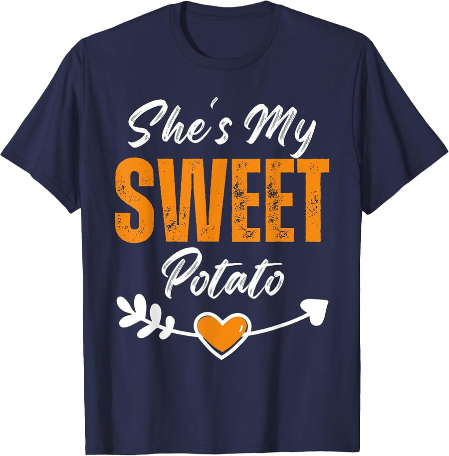 She's My Sweet Potato Matching Yes I Yam Couple Thanksgiving T-Shirt - Navy Blue