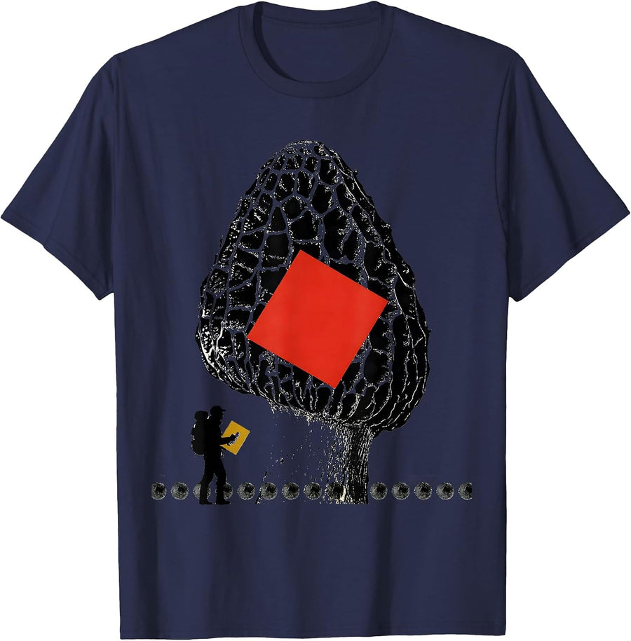 Morel Forager Bauhaus Modernist Spore Print Gift T-Shirt - Navy Blue