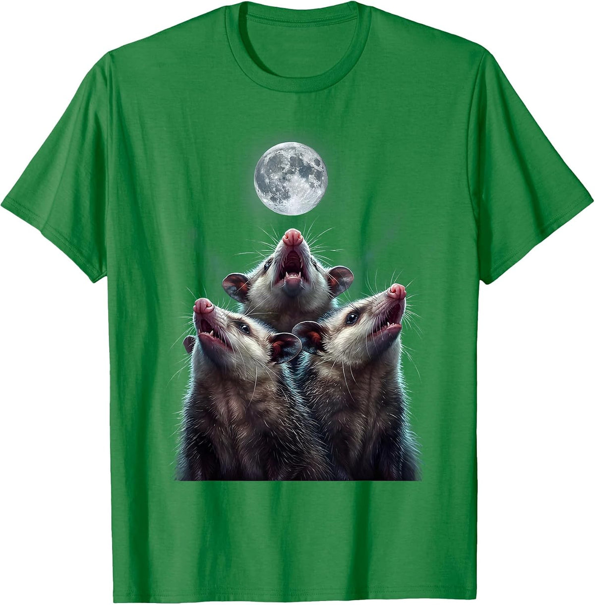 Men's Three Opossums Howling At Moon Funny Animal Meme T-Shirt - Kelly Green