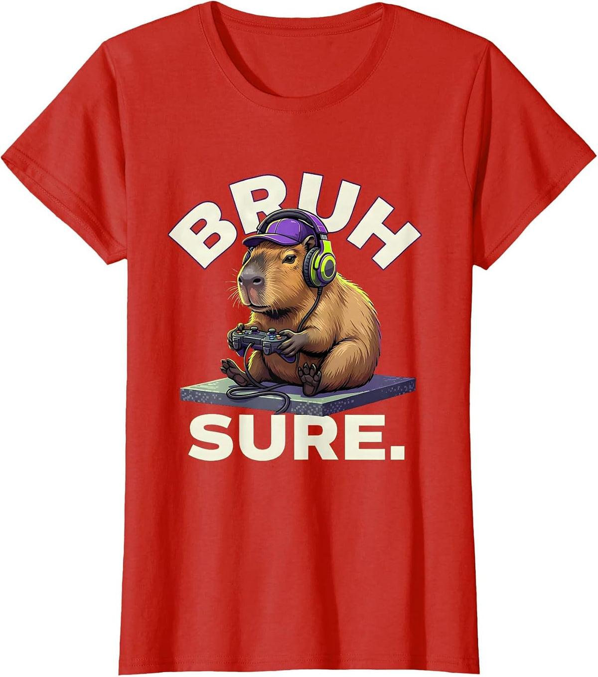 BRUH, SURE Funny Capybara Gamer Meme Humor T-Shirt - Red