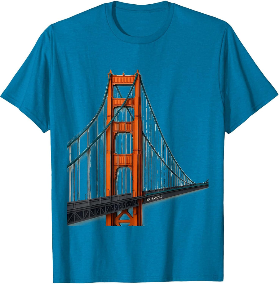 San Francisco Paper Cutout Golden Gate Bridge Souvenir T-Shirt - Sapphire Blue
