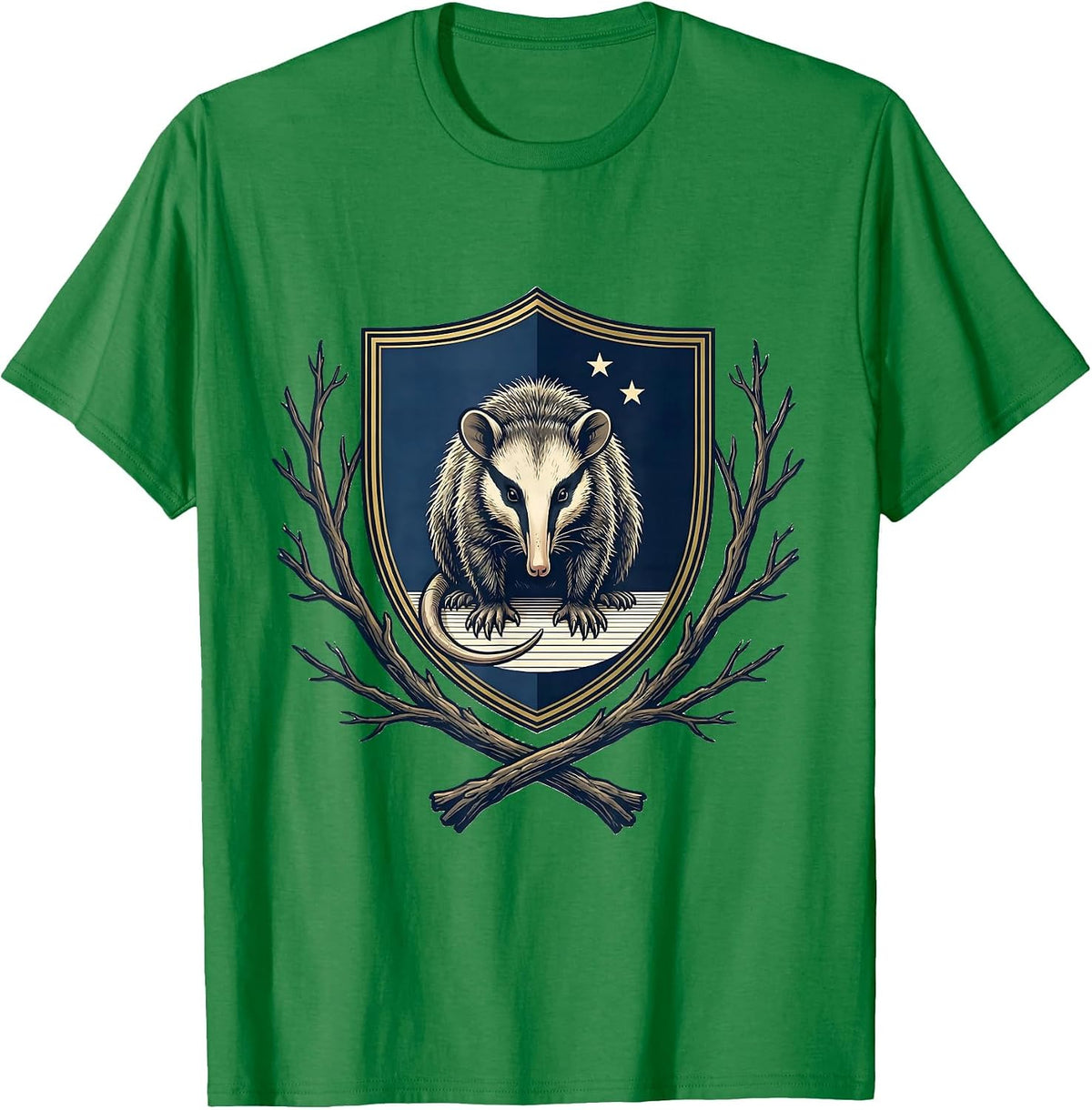Men's Opossum Crest Emblem Funny Animal Meme T-Shirt - Kelly Green